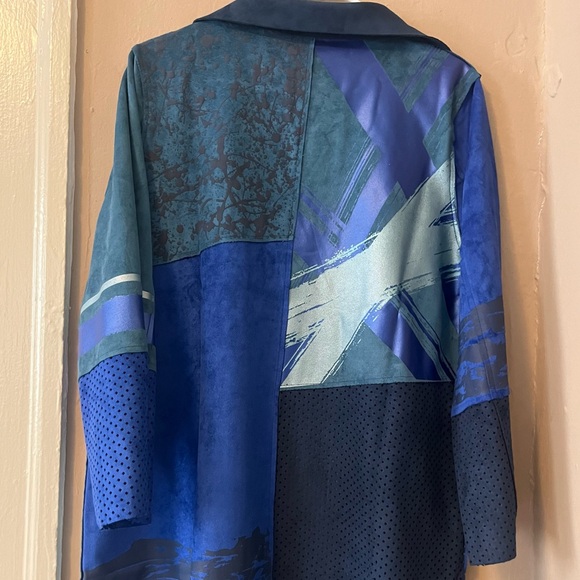 🌀🆕🎉🏷️ shades of blue abstract mixed media open over coat jacket - Picture 14 of 16